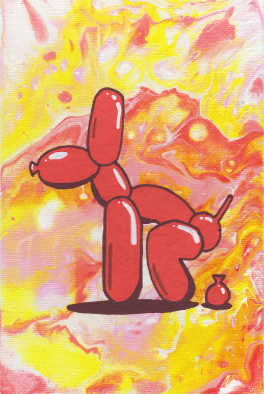 Original Painting Small Canvas Dog Balloon (4X6)