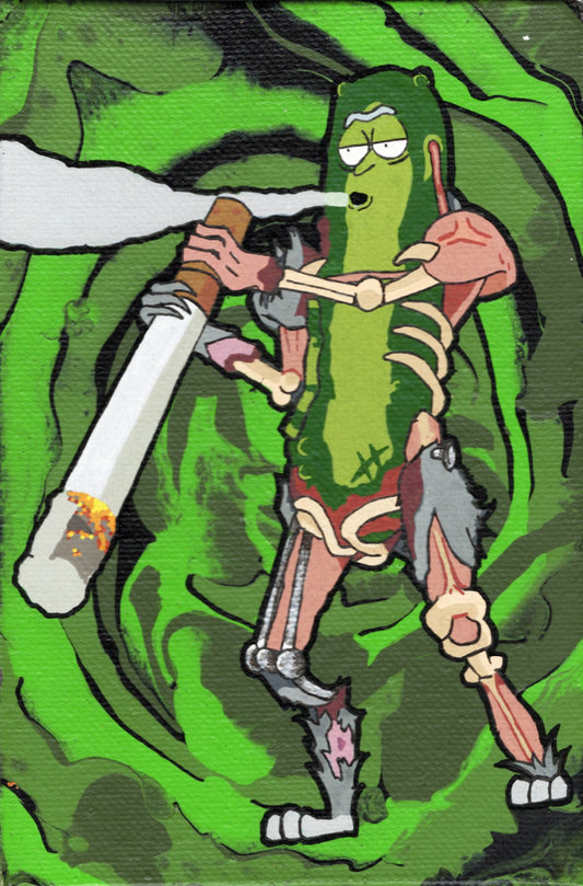 Original Small Canvas Painting Pickle Rick (4X6)