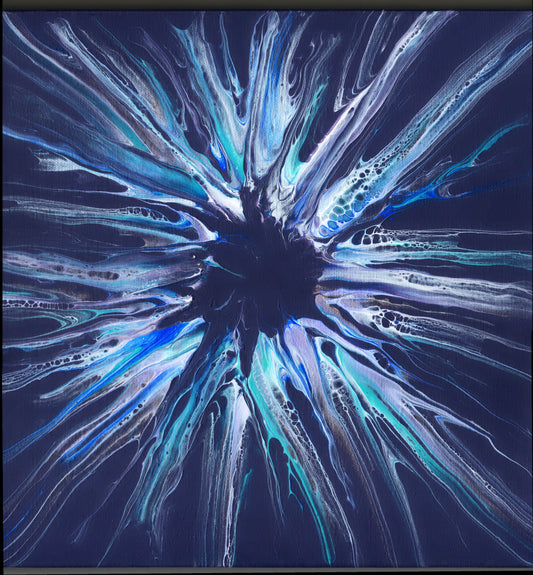 "Blue Sphere" 12x12 Canvas Acrylic Pour
